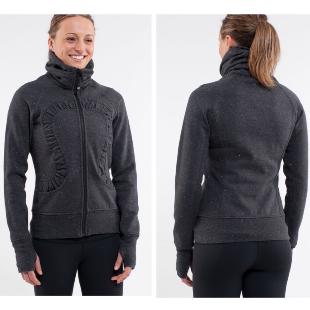 Lululemon Cuddle Up Glitter Jacket Zipper Pockets Silver Heathered Black Cotton